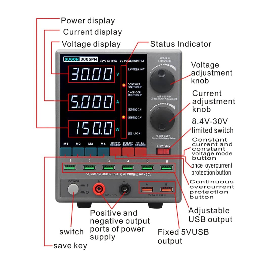 SUGON 3005PM 30V 5A DC Power Supply 4Digit Display